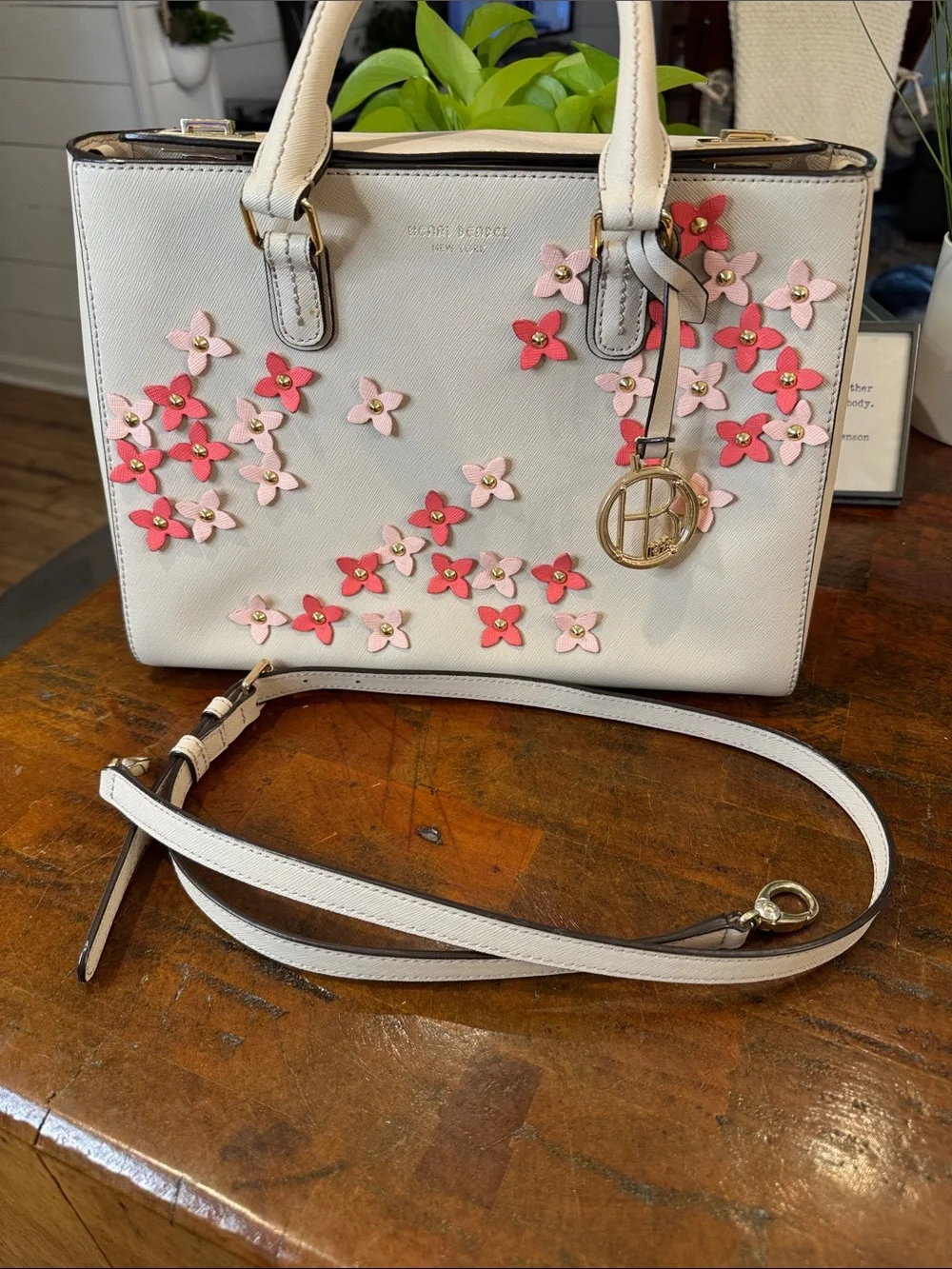 Henri Bendel West 57th Floral Applique Satchel / Tote Bag